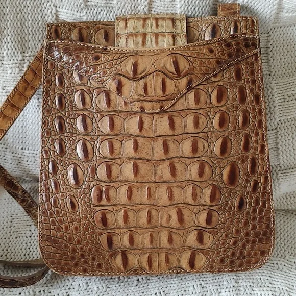 BRAHMIN Small Crossbody Croc Brown Leather Bag Purse - Picture 4 of 12